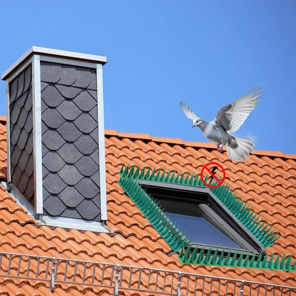 13.2 in. x 1.8 in. Plastic Bird Spikes for Pigeon Cat Fence Raccoon Deterrent Spikes to Keep Birds Away, Green (12-Pack) - Hercitys