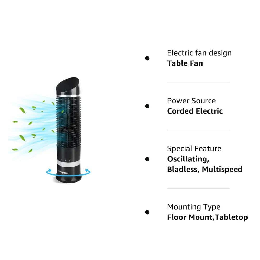 4.3 in. Portable Tower Fan Desk Table Fan with 3 Speeds Wind Modes and 60° Oscillation 16 in. Tall for Bedroom in Black - Hercitys