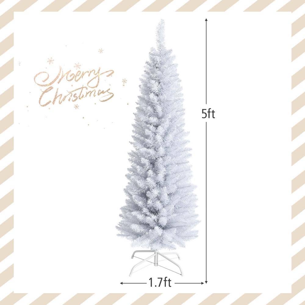 5 ft. Unlit Pencil White Artificial Christmas Tree Leafy Slim Xmas Tree - Hercitys