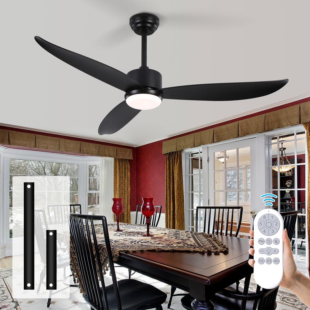 52 in. Integrated LED Indoor Solid Outdoor Black ABS Finish Ceiling Fan with Remote Control and 1-Light - Hercitys