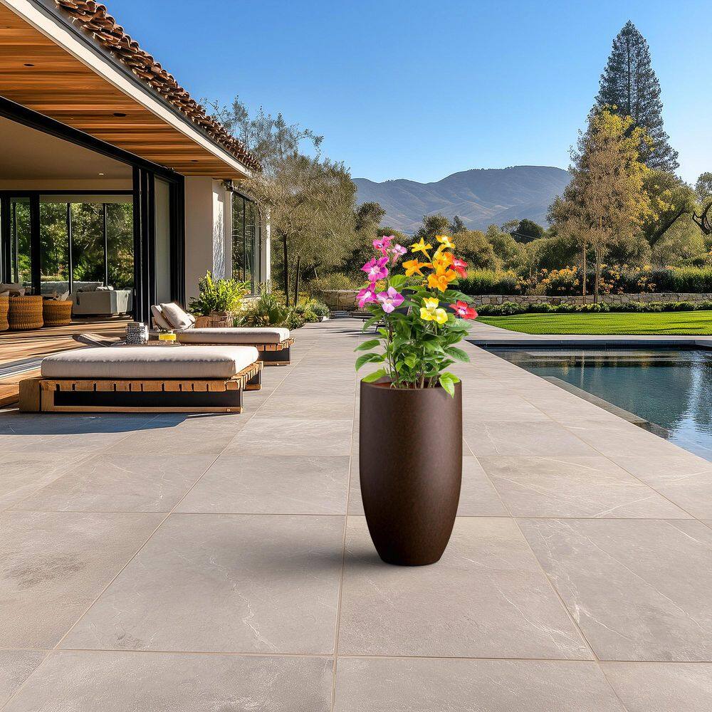 14 in. Large Earthy Brown(Premium Inner) Concrete Round Planter / Pot with Drainage Holes - Hercitys