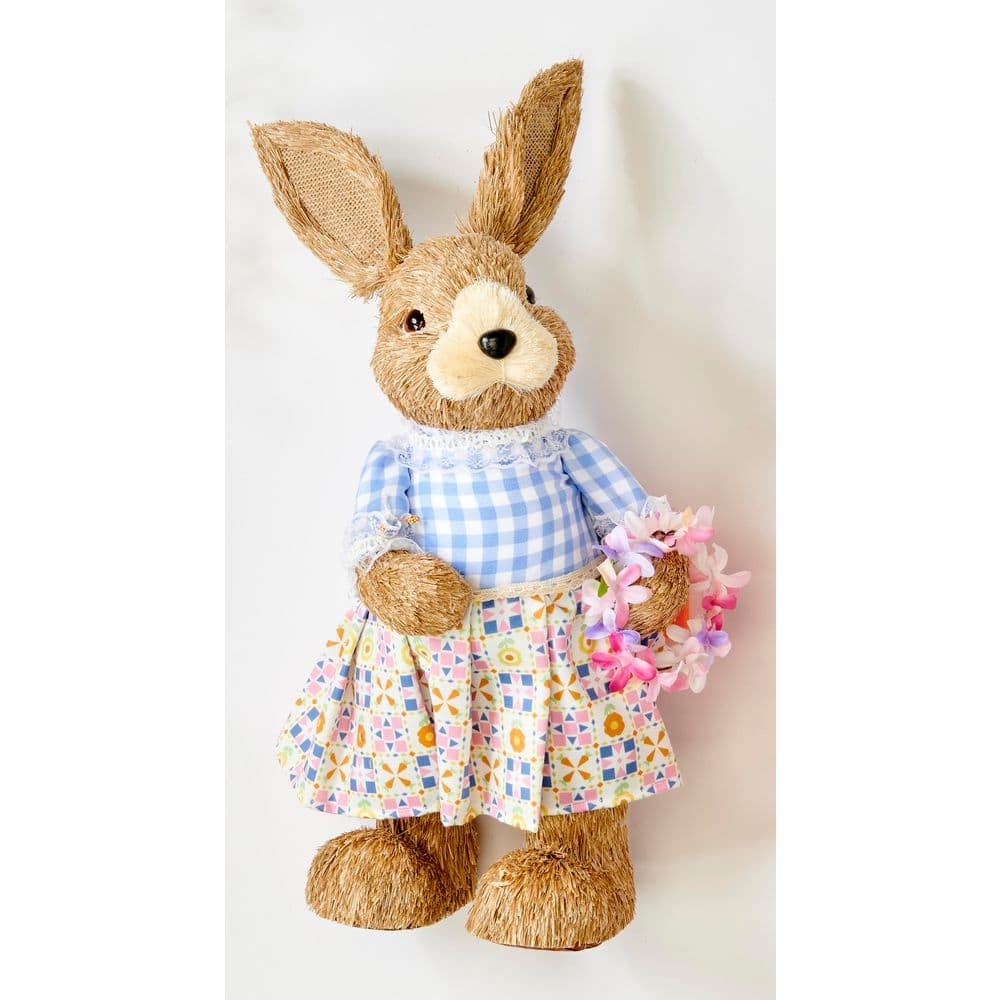 20 in Easter Tabletop Natural Sisal Standing Bunny Holding Wreath - Hercitys