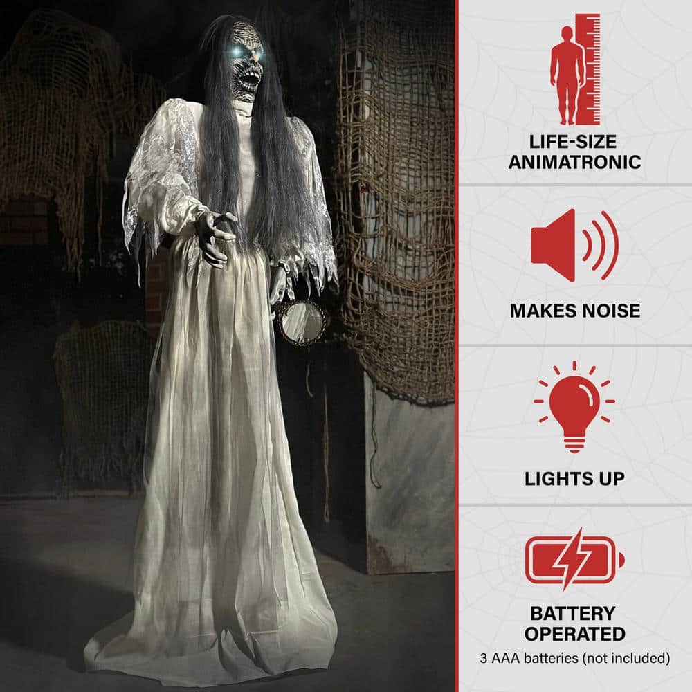 5.5 ft. Lifesize Haunted Woman Prop with Lights and Sound, Indoor/Covered Outdoor Halloween Decoration - Hercitys