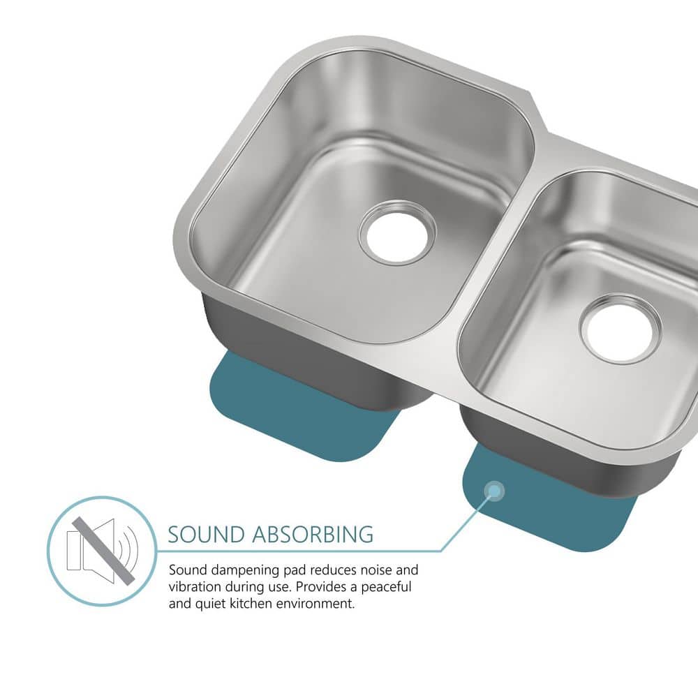 31.5 in. 60/40 Undermount Double Bowl 18 Gauge Stainless Steel Kitchen Sink - Hercitys