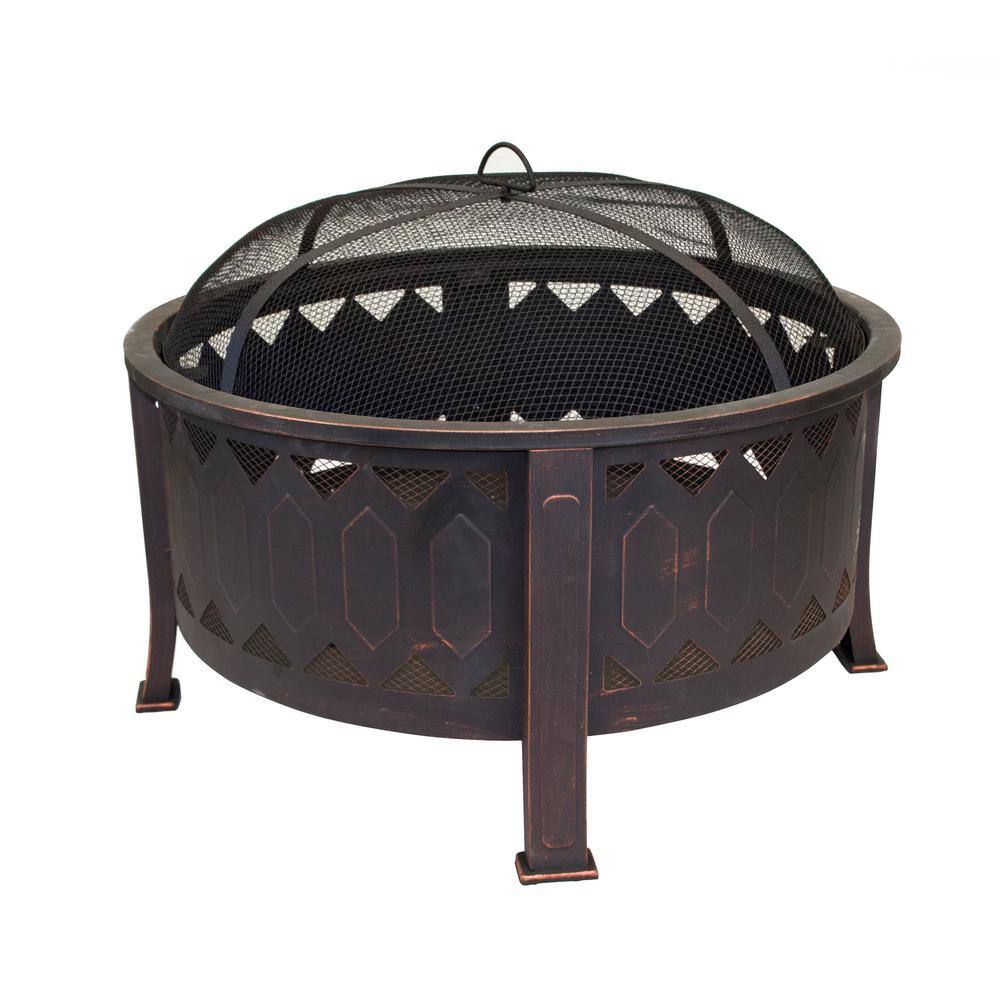29.75 in. W x 24 in. H Outdoor Round Leisure Metal Wood Burning Fire Pit in Oil Rubbed Bronze - Hercitys