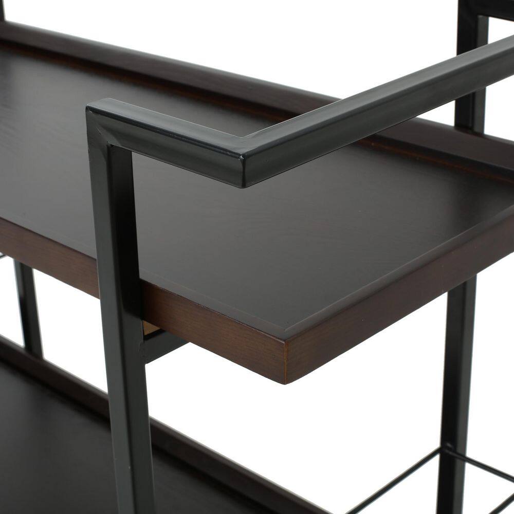 38 in. W x 33 in. H Industrial Walnut Wood Kitchen Cart, Rolling Bar Cart with Wine Rack, Tray Shelves and Metal Frame - Hercitys