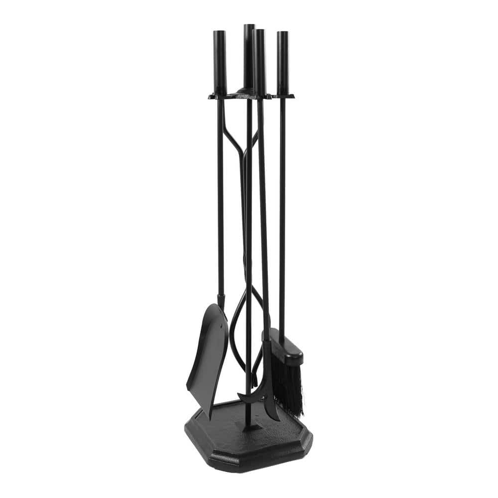 29.5 in. Tall 5-Piece Black Neoclassic Fireplace Tool Set with Square Base - Hercitys