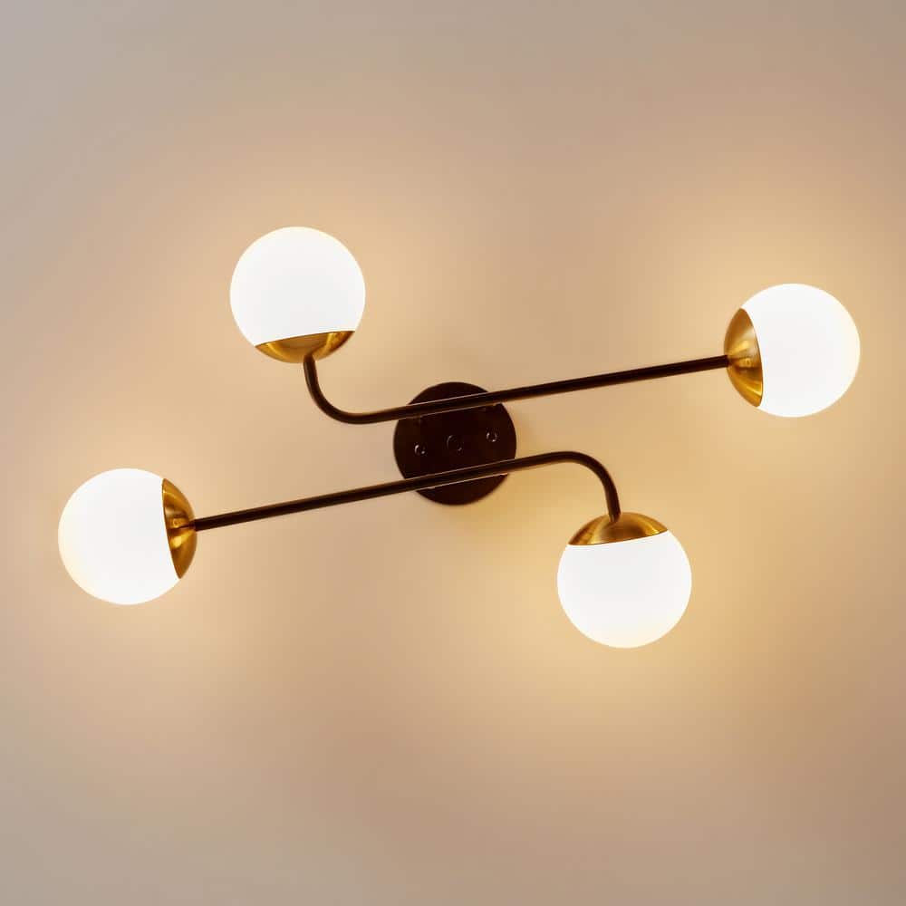 28 in. Modern 4-Light Black Semi Flush Mount Industrial Black and Gold Sputnik Chandelier - Hercitys