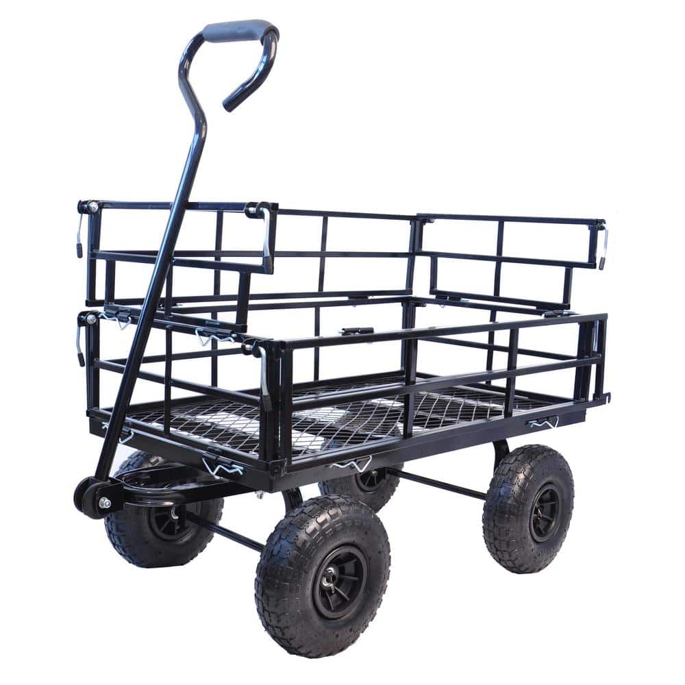 5.54 cu. ft. Metal Black Wagon Cart Garden Cart Trucks - Hercitys
