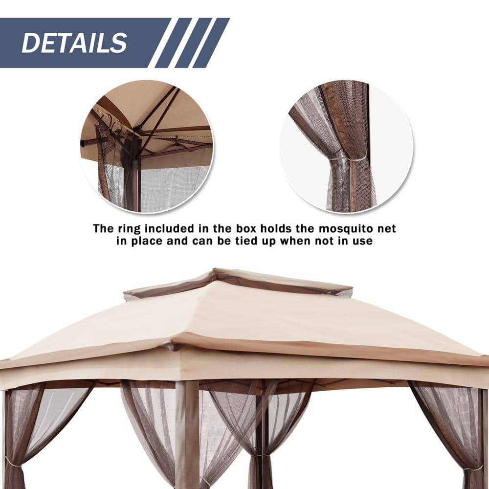 11 ft. x 11 ft. Beige Steel Pop-up Gazebo with Mosquito Netting - Hercitys