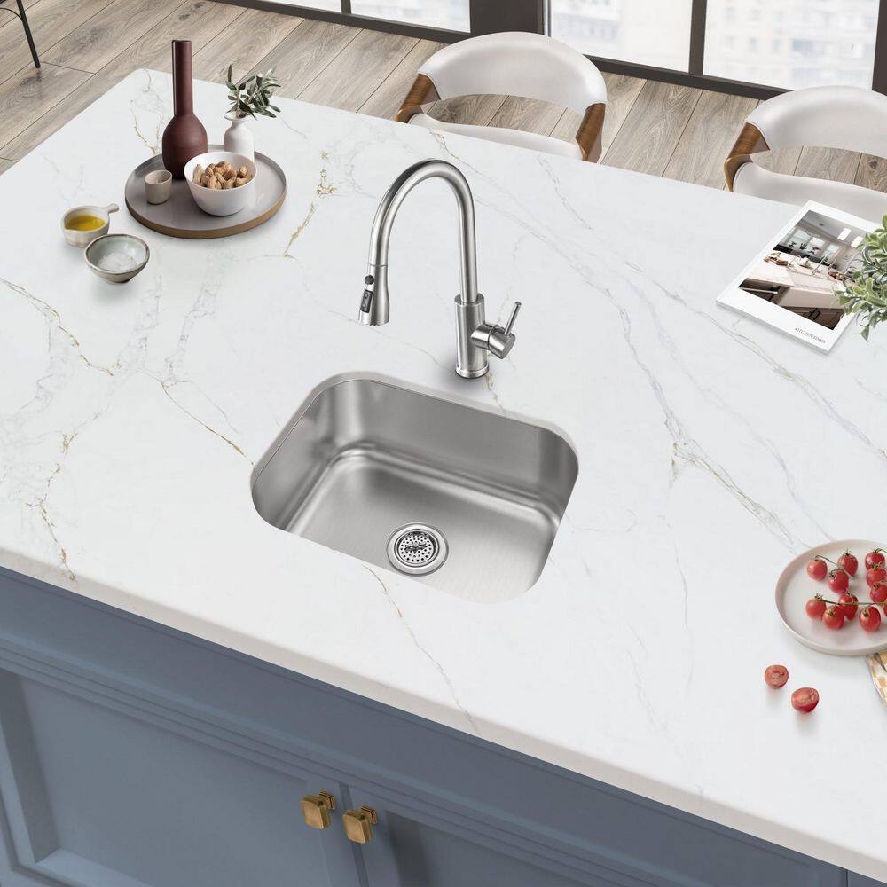 23 in. Undermount Single Bowl 18 Gauge Stainless Steel Kitchen Sink - Hercitys