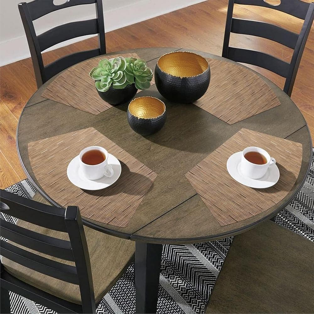 17.70 in. x 11.80 in. Tan Polyester Round Table Placemats, Heat Resistant (Set of 4) - Hercitys