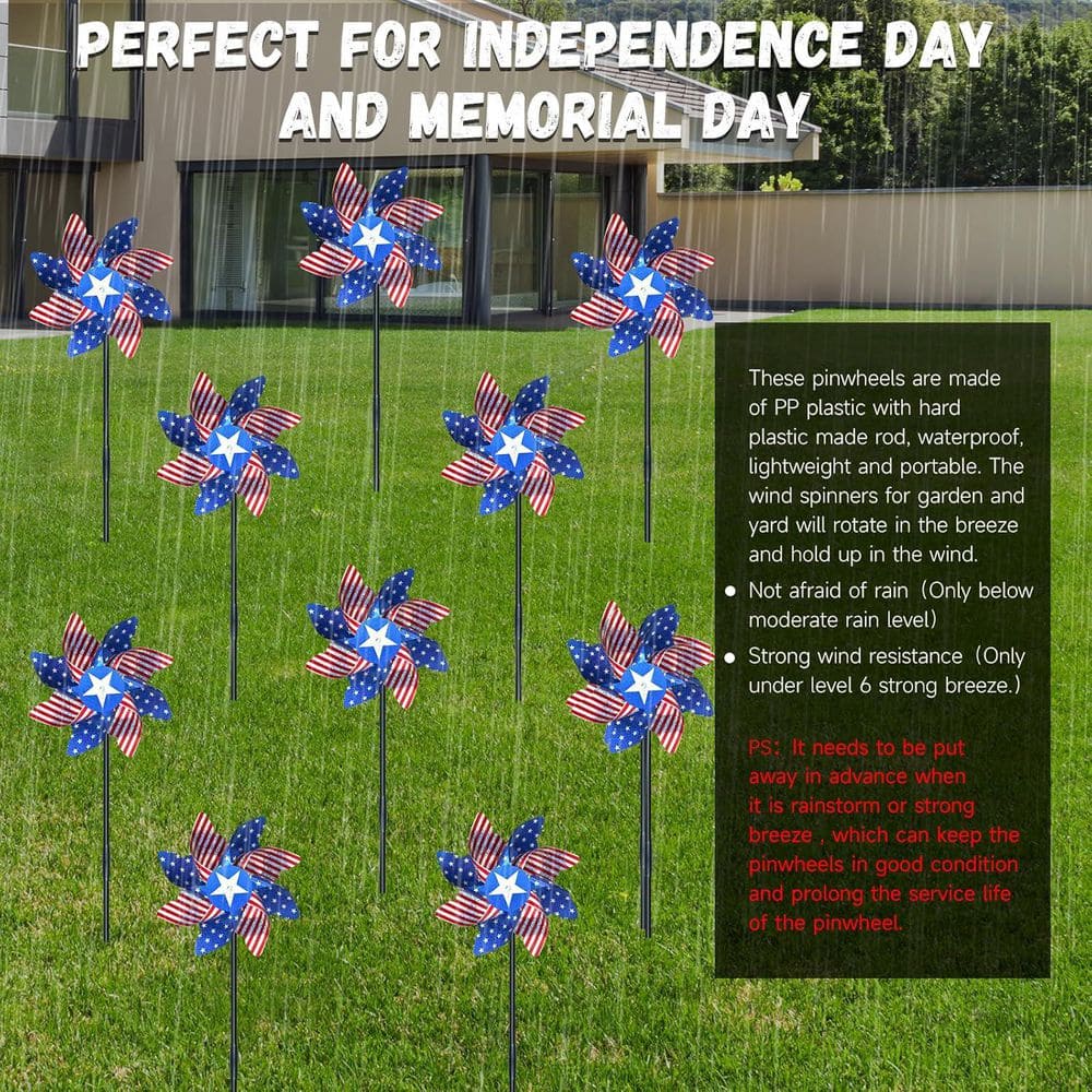 10-Pack Reflective Pinwheels with Patriotic Deterrent Bird Spikes - Hercitys