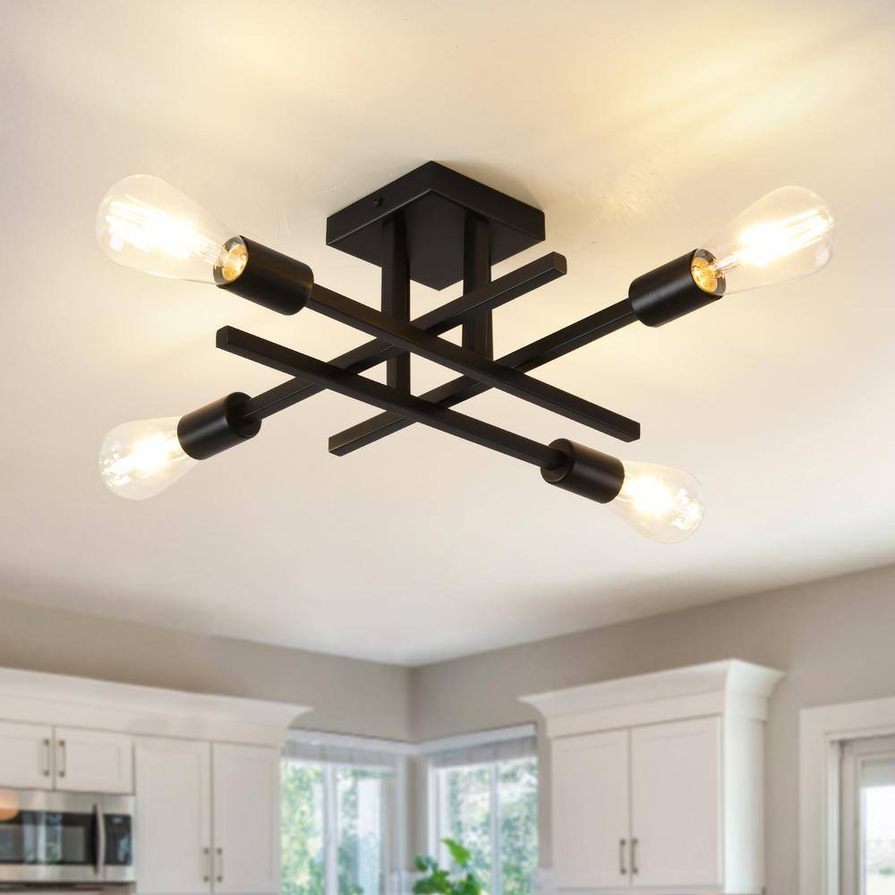18.11 in. 4-Light Modern Matte Black Semi- Flush Mount for Corridor Bedroom with No Bulbs Included - Hercitys