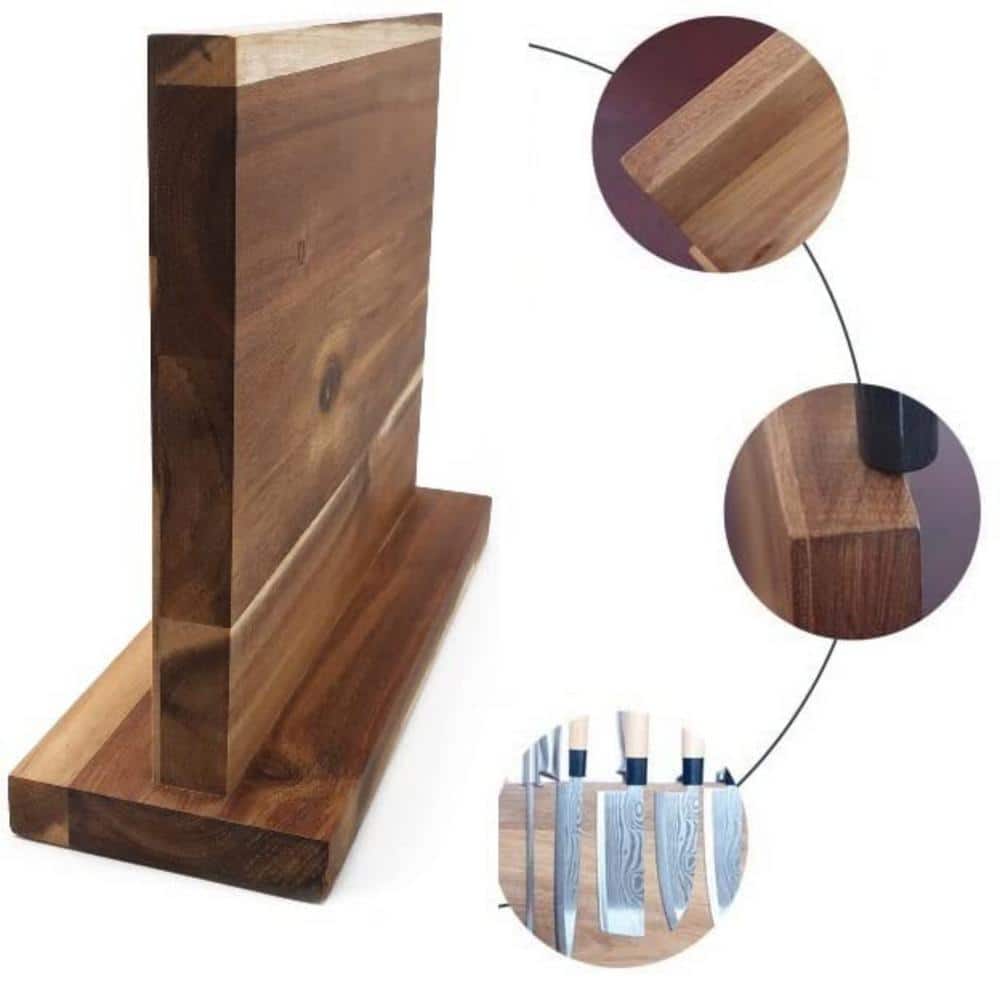 16-Knife 12 in. x 10 in. Magnetic Knife Holder, Acacia Wooden Magnetic Knife Block with Strong Enhanced Magnetic Strip - Hercitys