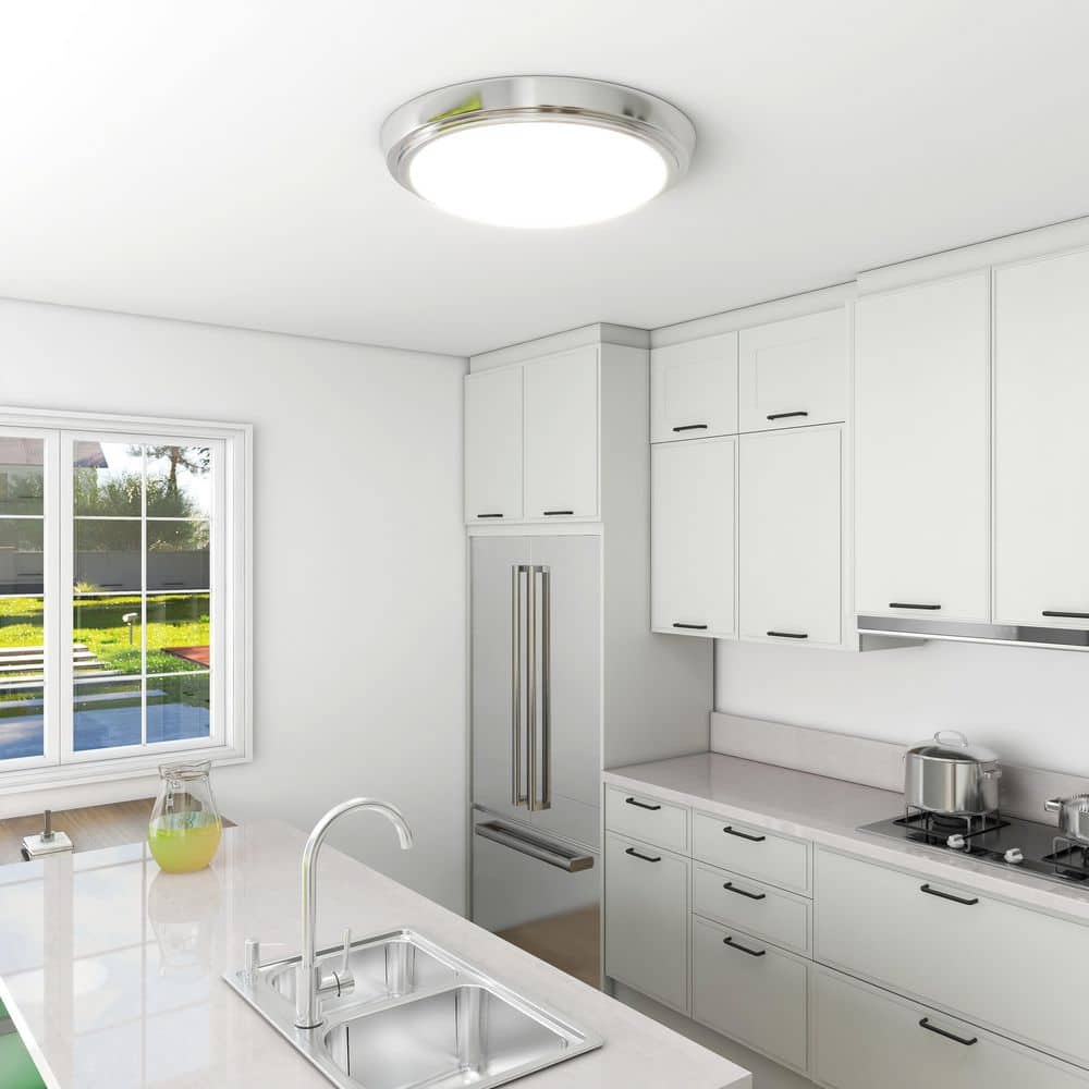 12.99 in. Brushed Nickel Selectable LED CCT Color Changing Round Ceiling Flush Mount Light Fixture - Hercitys