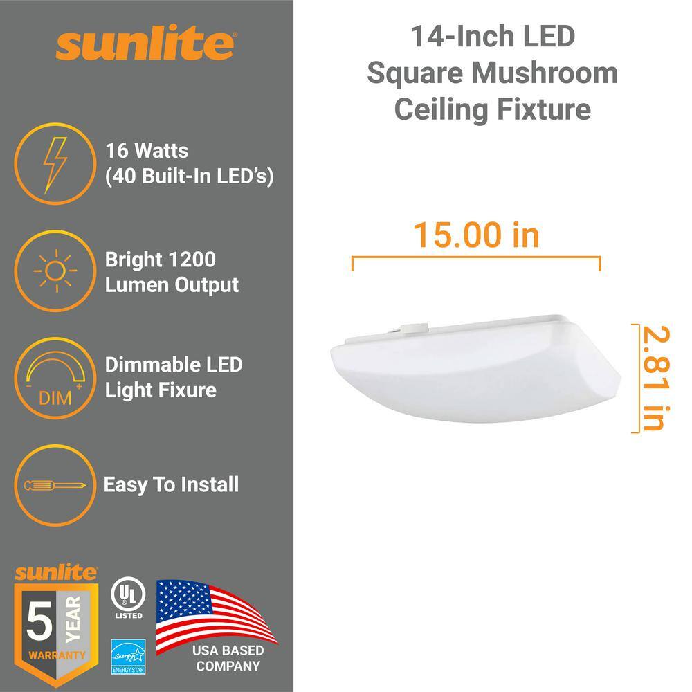 14 in. 1-Light White Dimmable Square Mushroom LED Flush Mount Light, Warm White 3000K - Hercitys