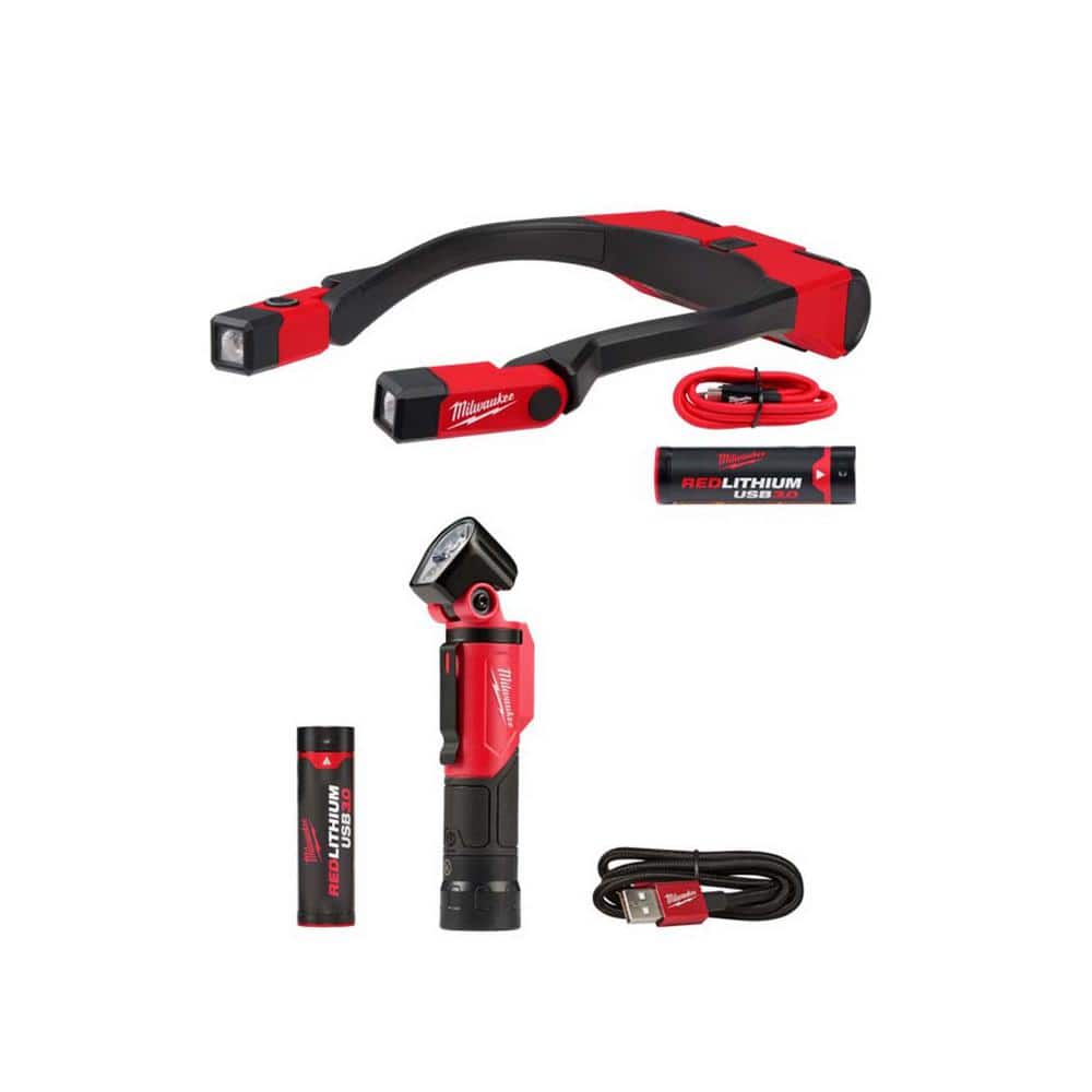 400 Lumens LED REDLITHIUM Rechargeable Neck Light and 500 Lumens LED Pivoting REDLITHIUM USB Flashlight - Hercitys