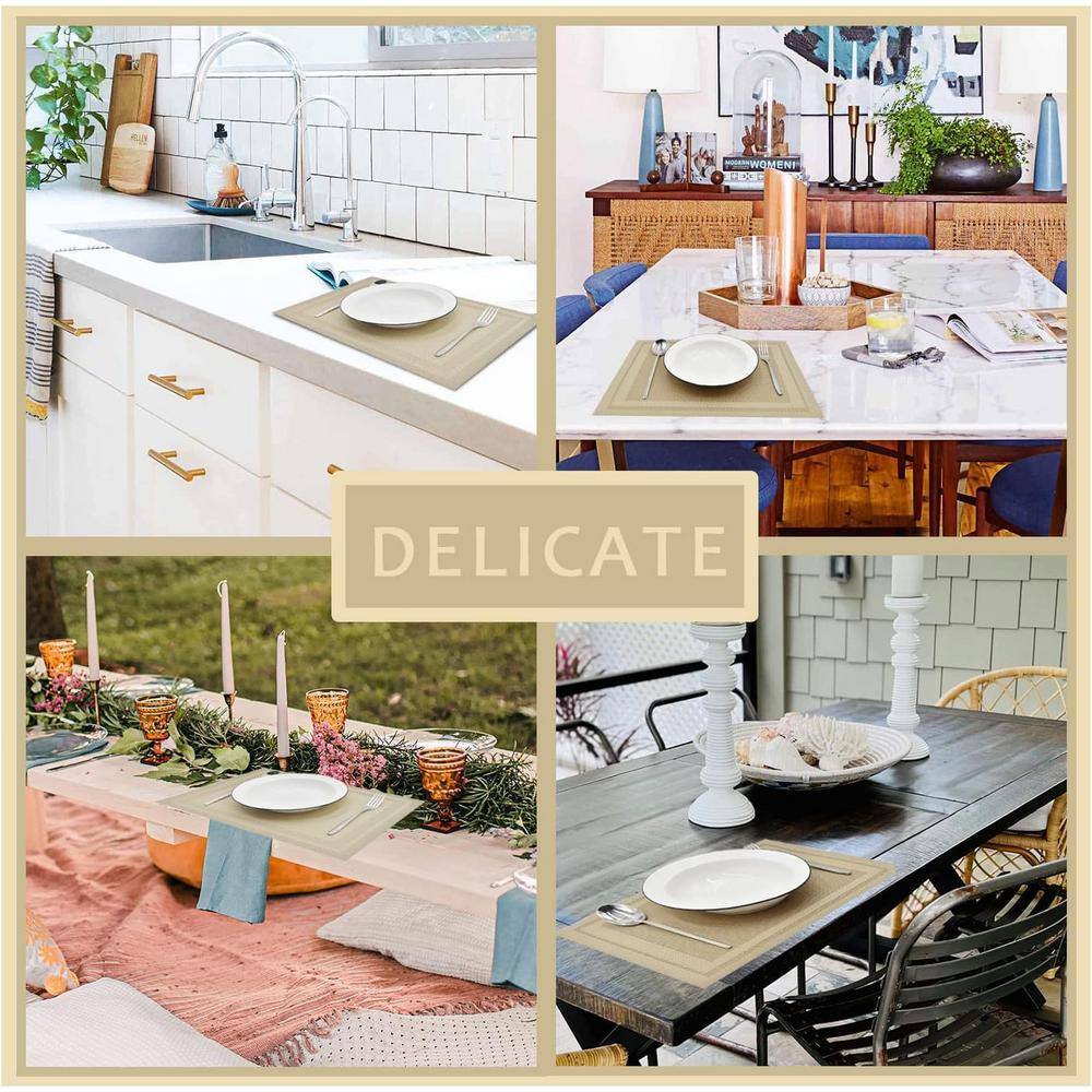 18 in. x 12 in. Beige Woven Polyester Place Mats, Water Resistant Washable, Durable Table Mats (Set of 6) - Hercitys