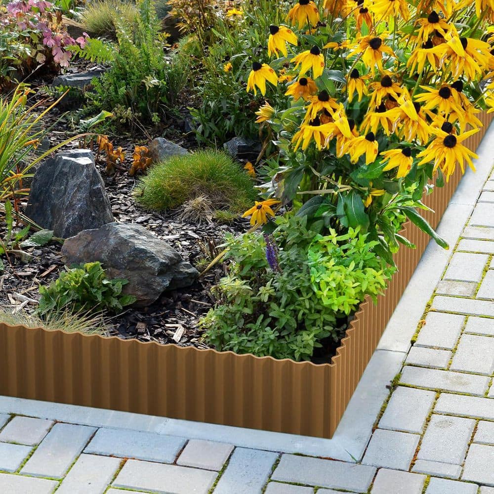 20 ft. x 6 in. Corrugated Metal Garden Edging Bronze Durable Stylish Versatile Landscape Border for Lawn Flower Bed - Hercitys