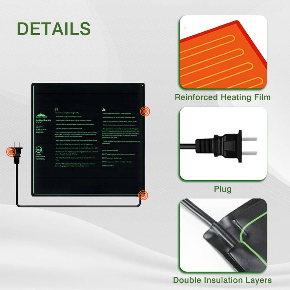 20 in. x 20 in. Durable Waterproof Seedling Heat Mat - Hercitys