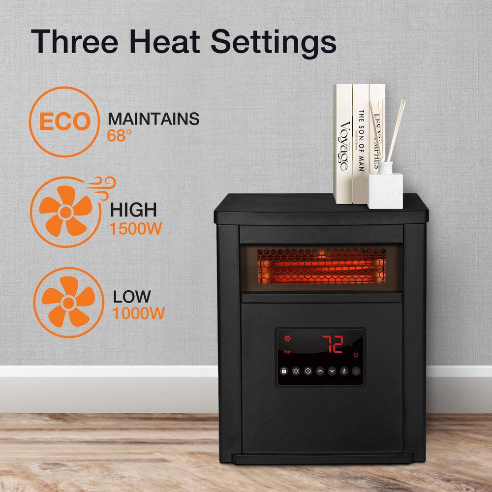 1500-Watt Electric Cabinet 6-Element Infrared Heater with Black Steel - Hercitys