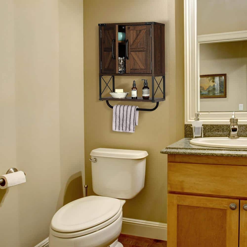 15 in. W x 7 in. D x 23 in. H in Dark Walnut Wood Ready to Assemble Upper Medicine Cabinet with Adjustable Shelf - Hercitys