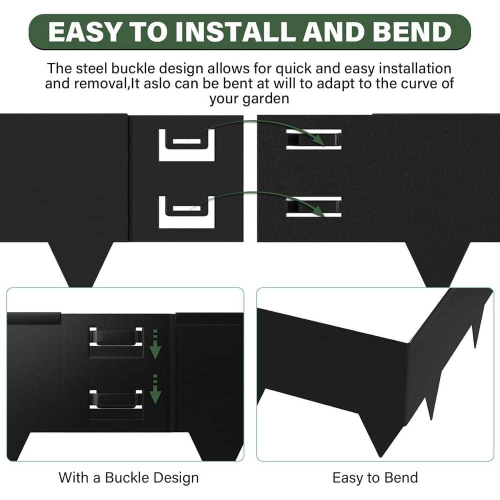 40 in. x 6 in. Galvanized Steel Landscape Edging, 6-Pack, Black, Bendable, 20 ft. Total Length - Hercitys