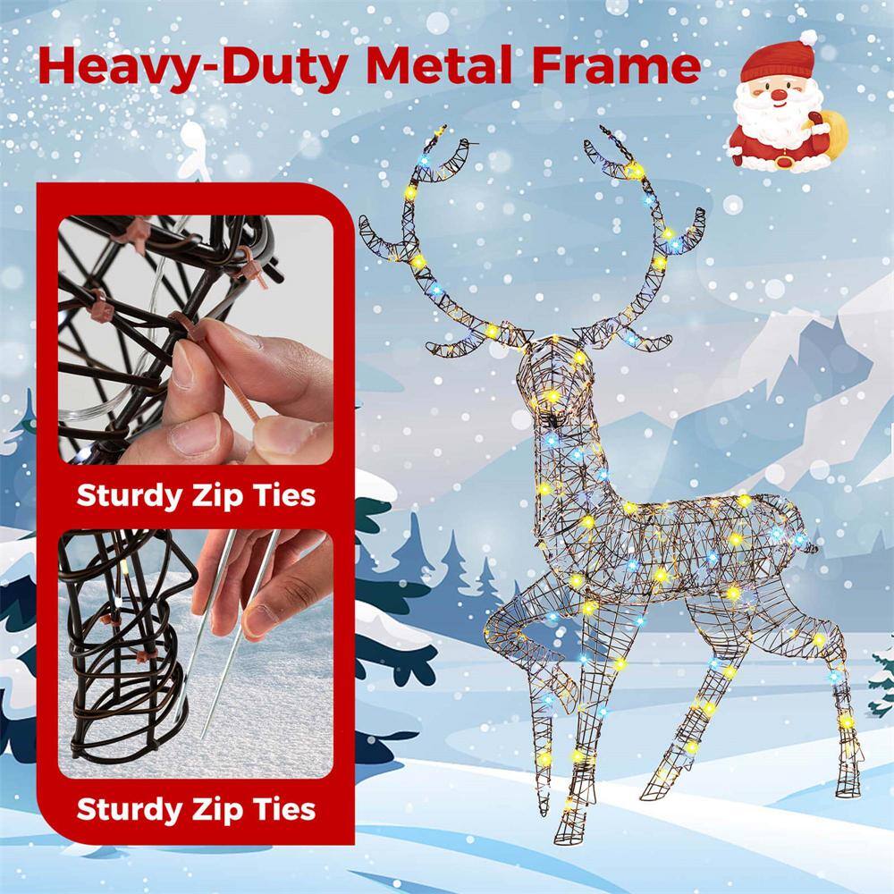 4.6 ft. 300-Count Bright LED Lights Zip Ties Christmas Reindeer with Ground Stakes - Hercitys