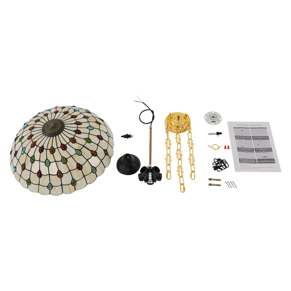 20.5 in. 5-Light Retro Stained Glass Shade Semi-Flush Mount Ceiling Light - Hercitys