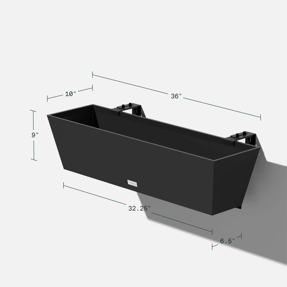 36 in. x 10 in. Black Plastic Railing Window Box - Hercitys