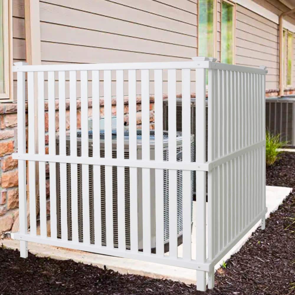 50 in. Privacy Fence Panels Kit Air Conditioner Trash Can Enclosure Vinyl White Color Garden Fencing Plastic - Hercitys