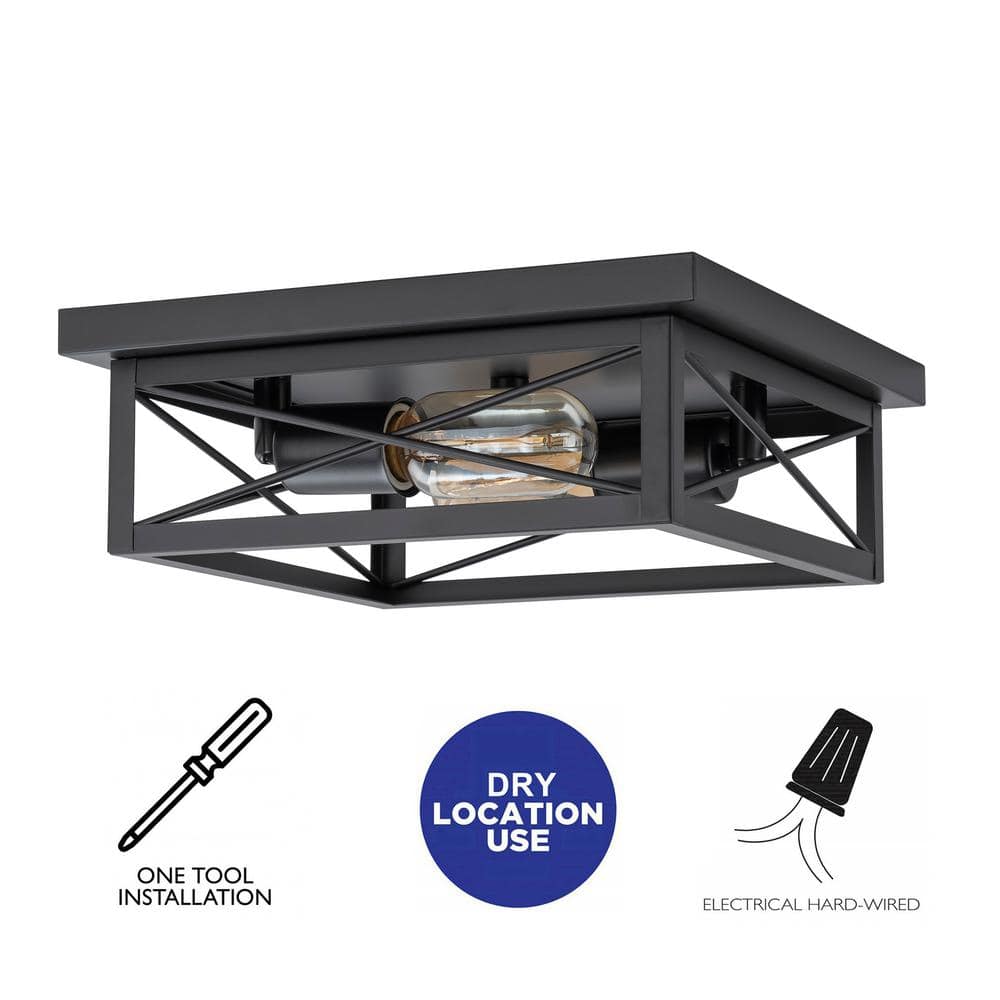 10.75 in. 2-Light Industrial Black Square Flush Mount Ceiling Light with Turnable Light Cap, No Bulb Included (2-Pack) - Hercitys