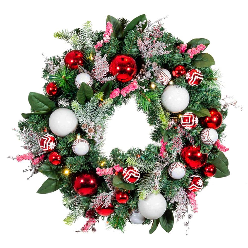 30 in. Artificial Pre-Lit LED Nordic Wreath - Hercitys