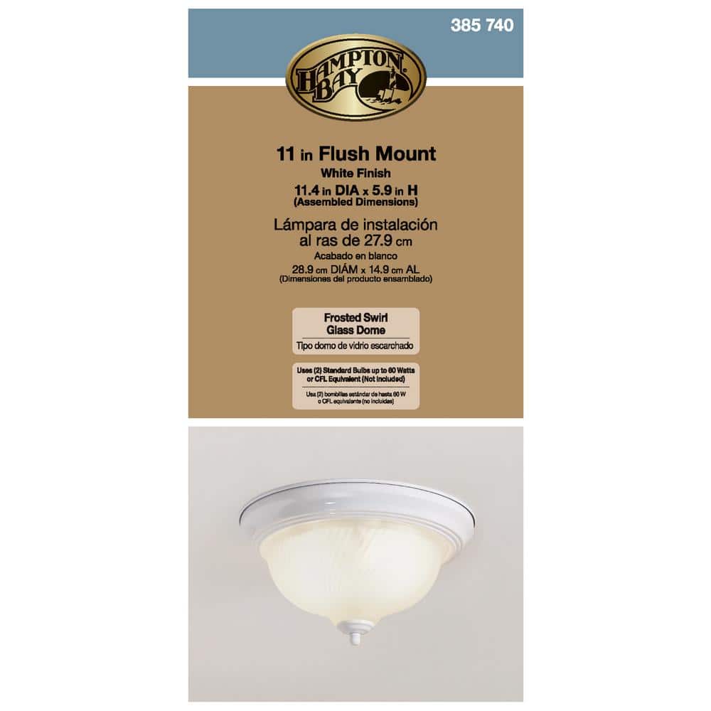 11 in. 2-Light White Flush Mount with Frosted Swirl Glass Shade - Hercitys