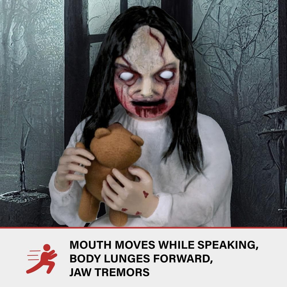 42 in. Motion-Activated Lunging Lily the Demonic Zombie Girl by Tekky, Premium Talking Halloween Animatronic - Hercitys