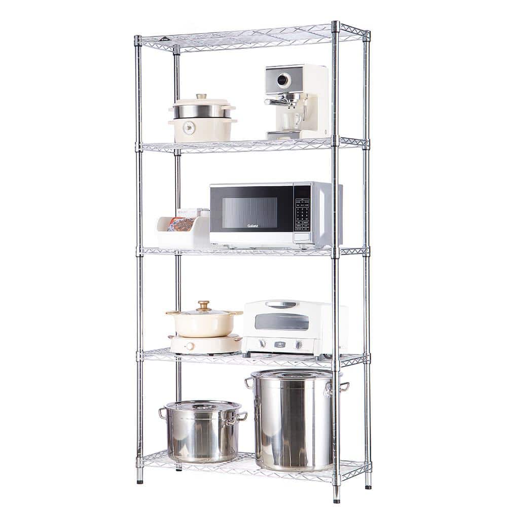 5 Tier Chrome Utility Wire Shelving Unit 14 in. x 36 in. x 72 in. - Hercitys