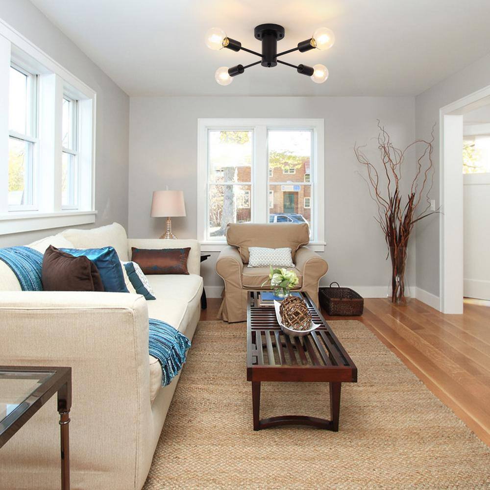 17.5 in. 4-Light Black Sputnik Transitional Flush Mount Ceiling Lights - Hercitys