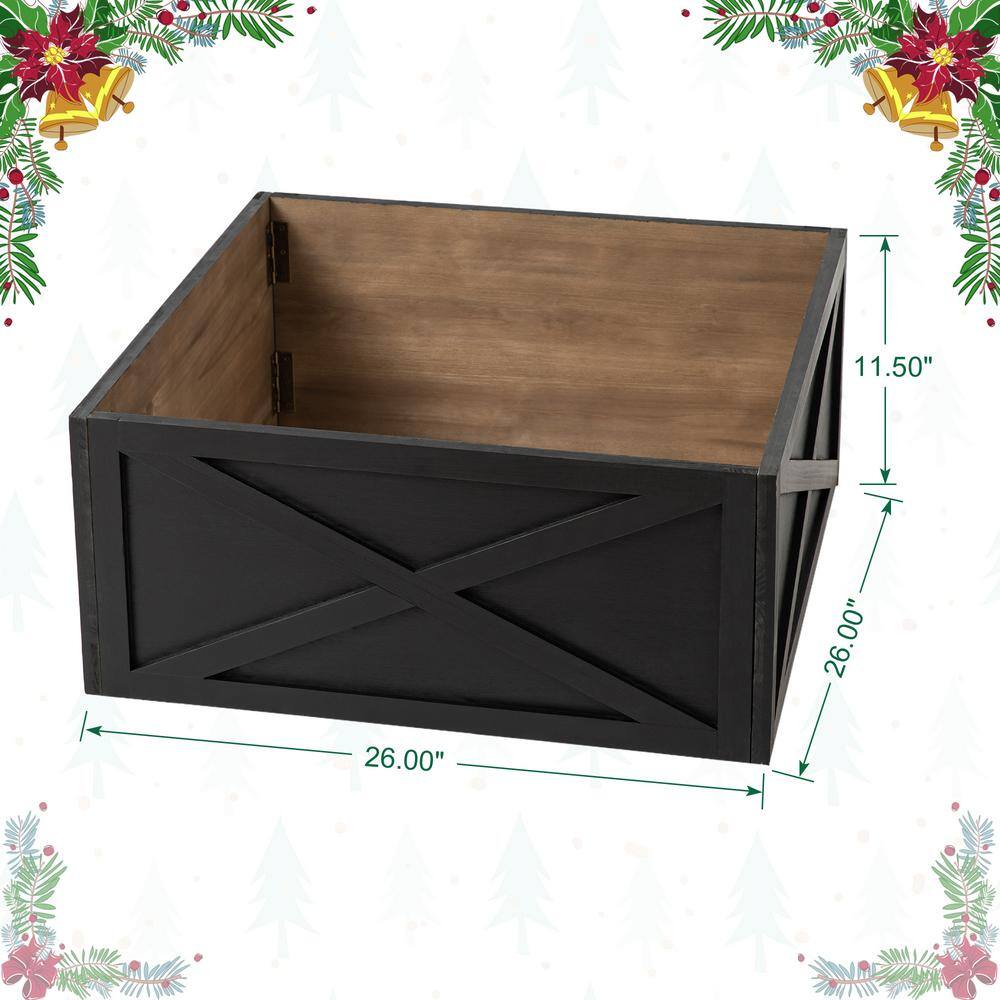 26 in. L Washed Black Wooden Tree Collar - Hercitys