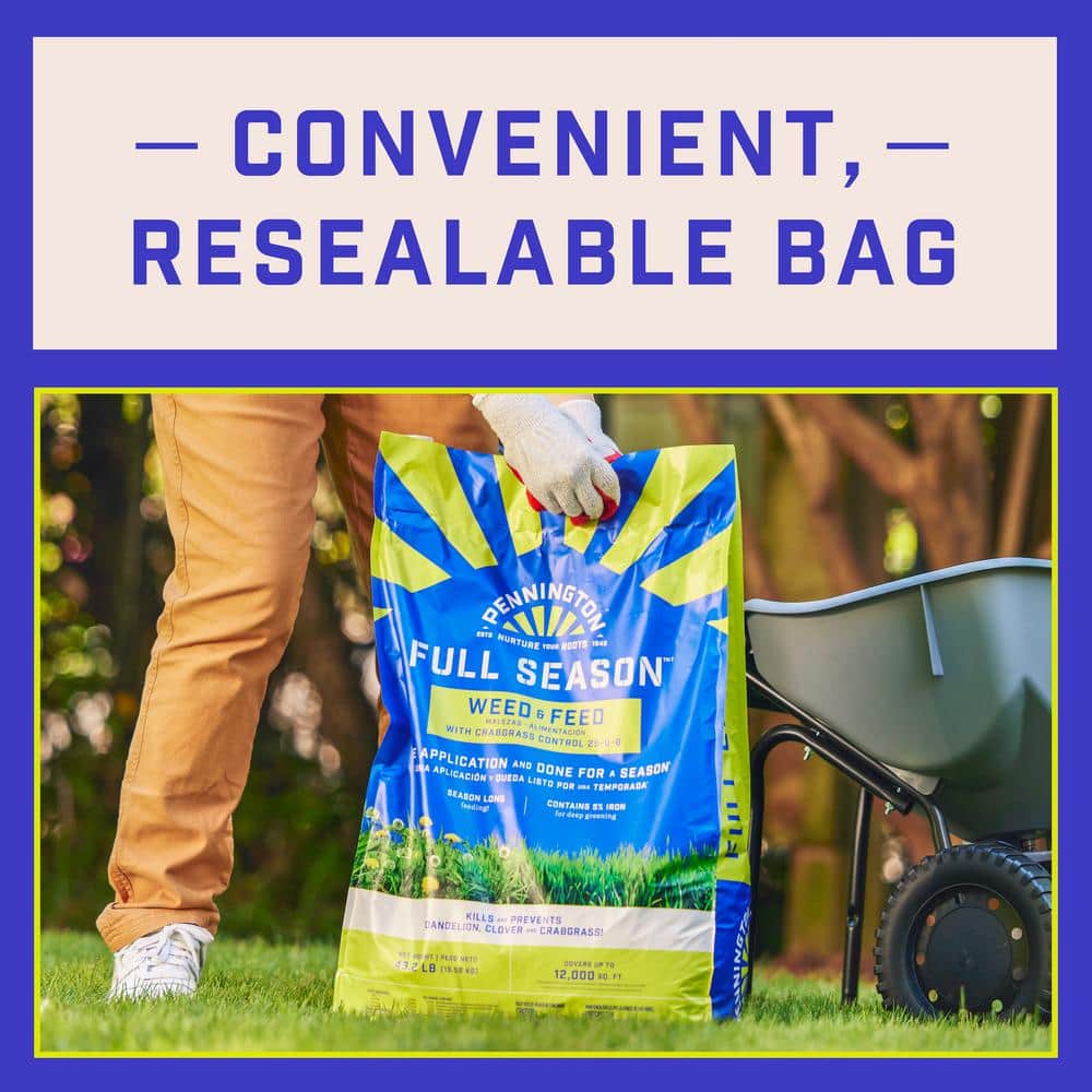43.2 lbs. 12,000 sq. ft. Full Season Weed and Feed Lawn Fertilizer Granules Plus Crabgrass Control 25-0-8 - Hercitys