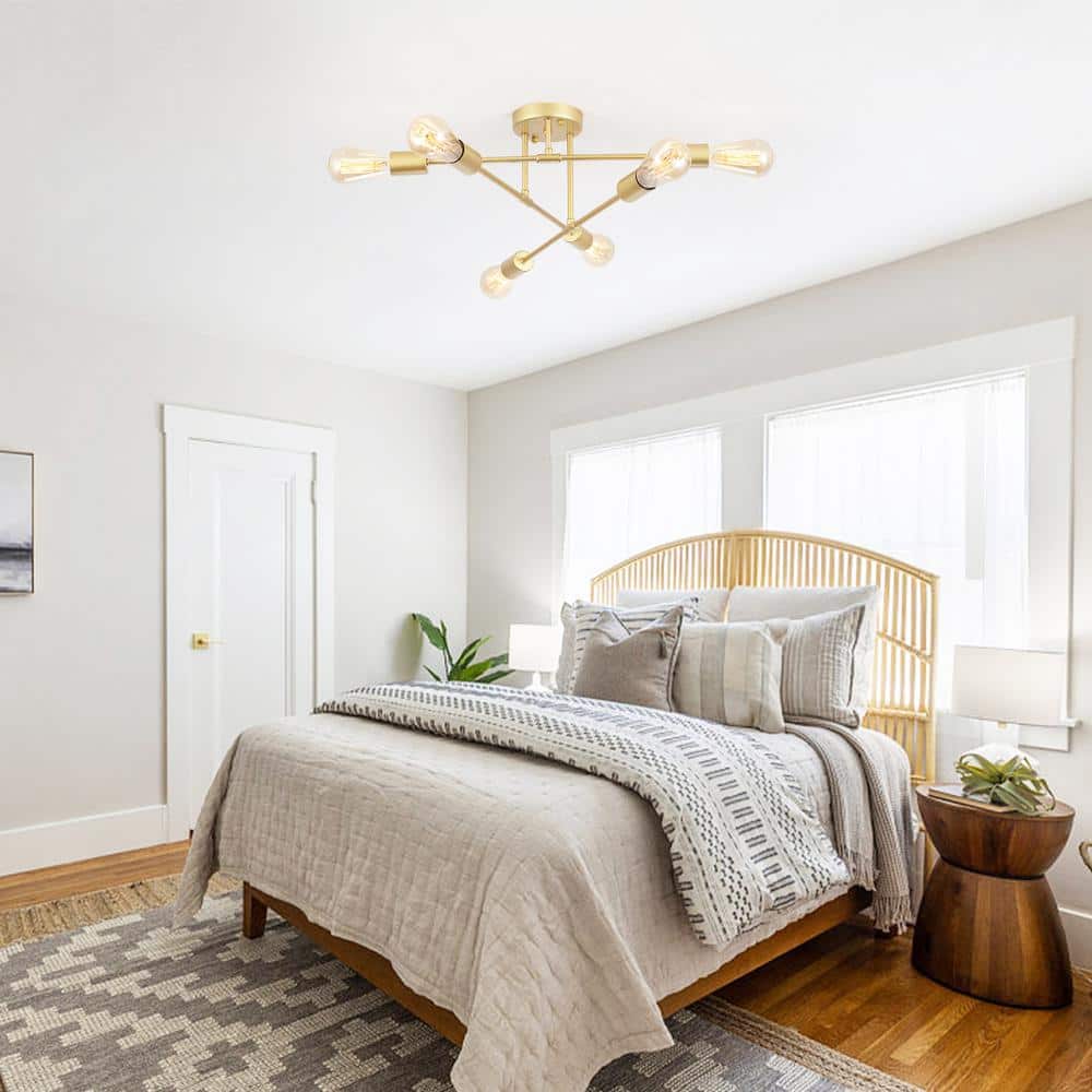 20.66 in. 6-Light Modern Gold Semi- Flush Mount for Bedroom Foyer with No Bulbs Included - Hercitys