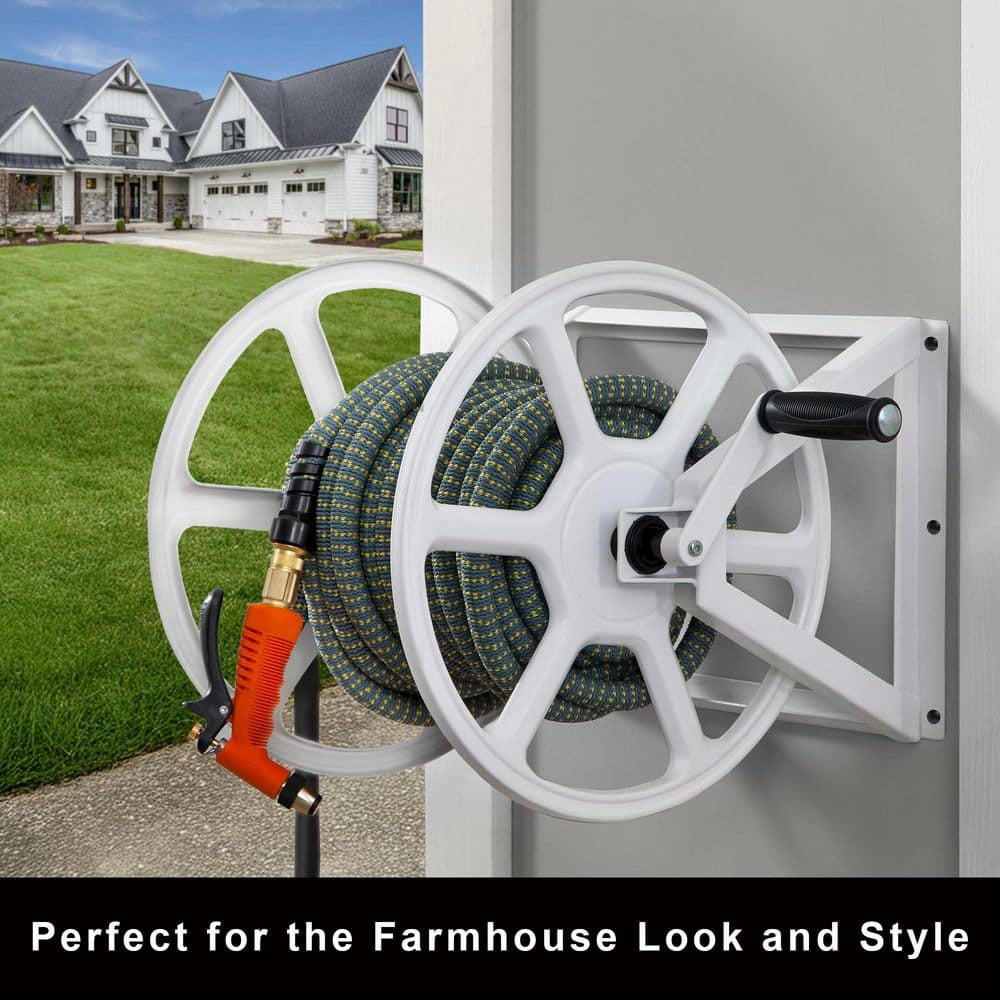 200 ft. White Steel Dual mount Wall Mounted Garden Hose Reel - Hercitys