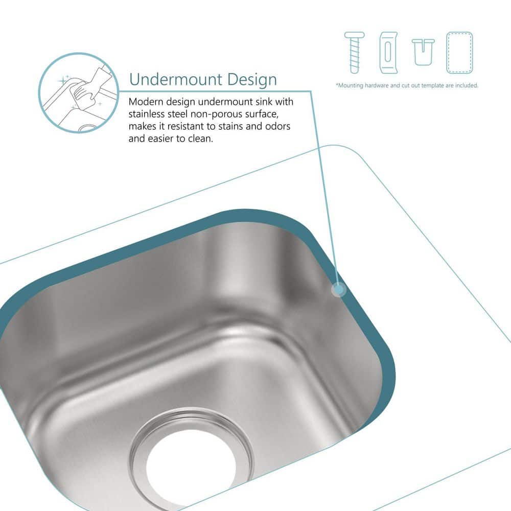 18-Gauge Stainless Steel 15 in. Undermount Single Bowl Bar Sink - Hercitys