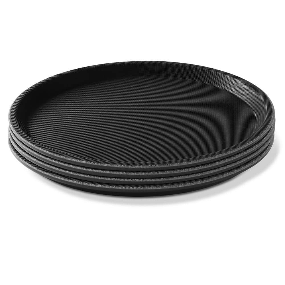 11 in. x .75 in. Round Plastic Non-Slip Serving Trays, Black-NSF Food Service (Set of 4) - Hercitys