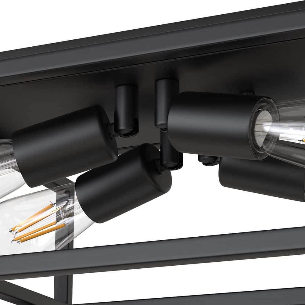 16.5 in. Industrial 4-Light Flush Mount Ceiling Light Fixture, Black Metal Frame with E26 Base No Bulbs Included - Hercitys