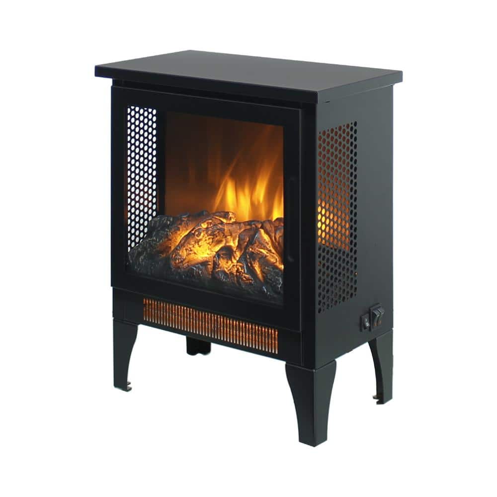 15 in. Freestanding 3D Flame Infrared Quartz Electric Fireplace without Remote Control in Black - Hercitys