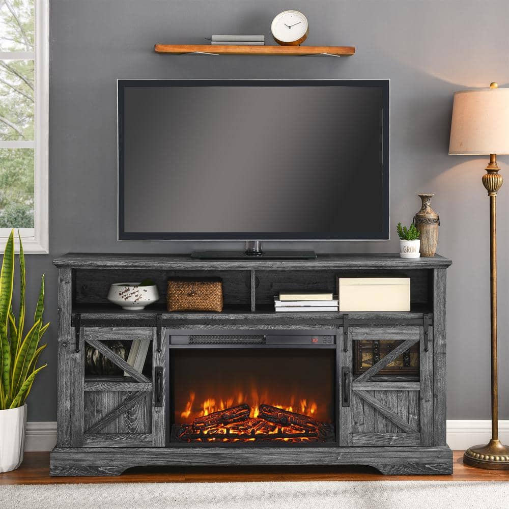 27.2 in. Wall Mount Electric Fireplace Insert in Black with Tempered Glass, Remote Control, and Multi-Color Flame - Hercitys