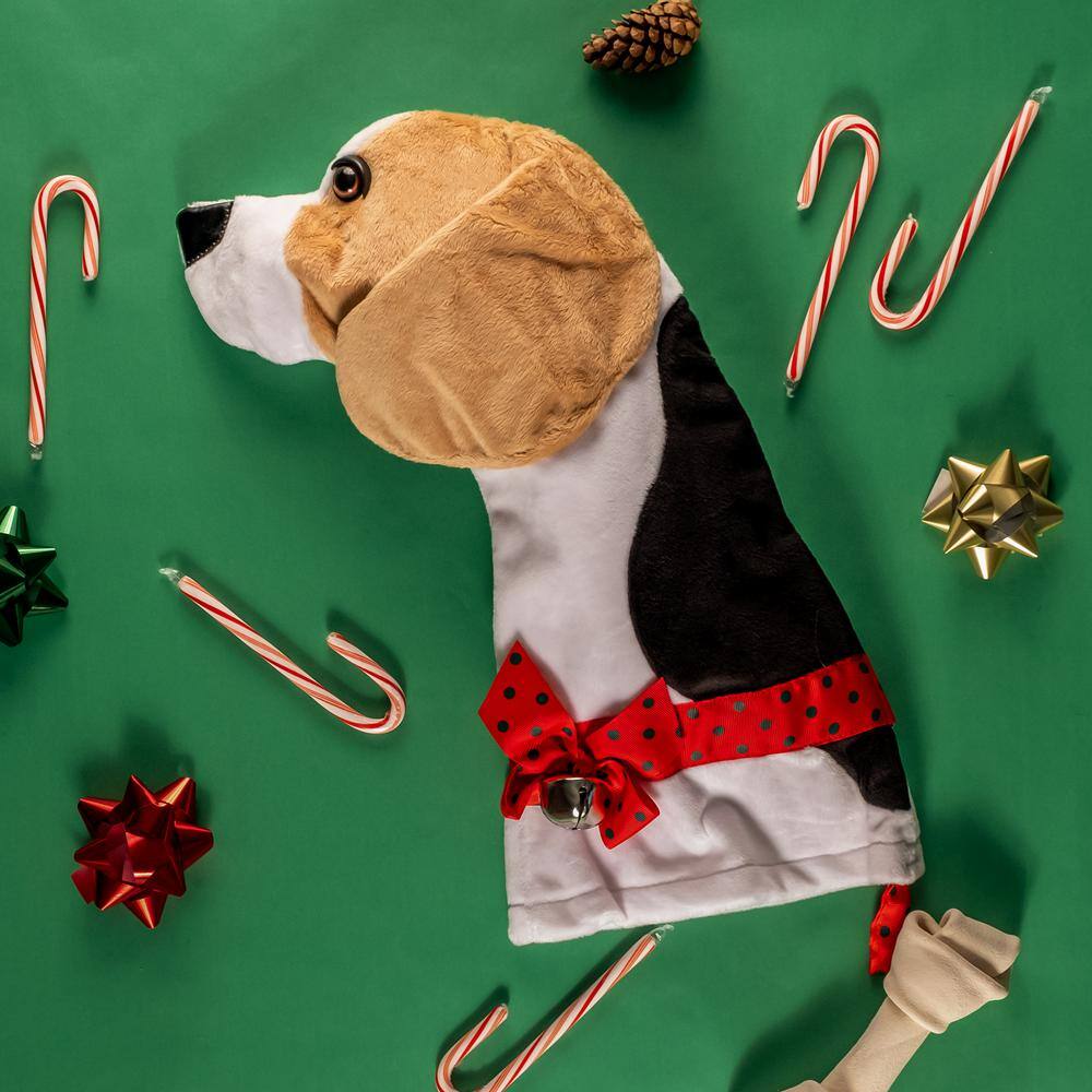 22 in. Beagle Dog Faux Fur Christmas Stocking - Hercitys