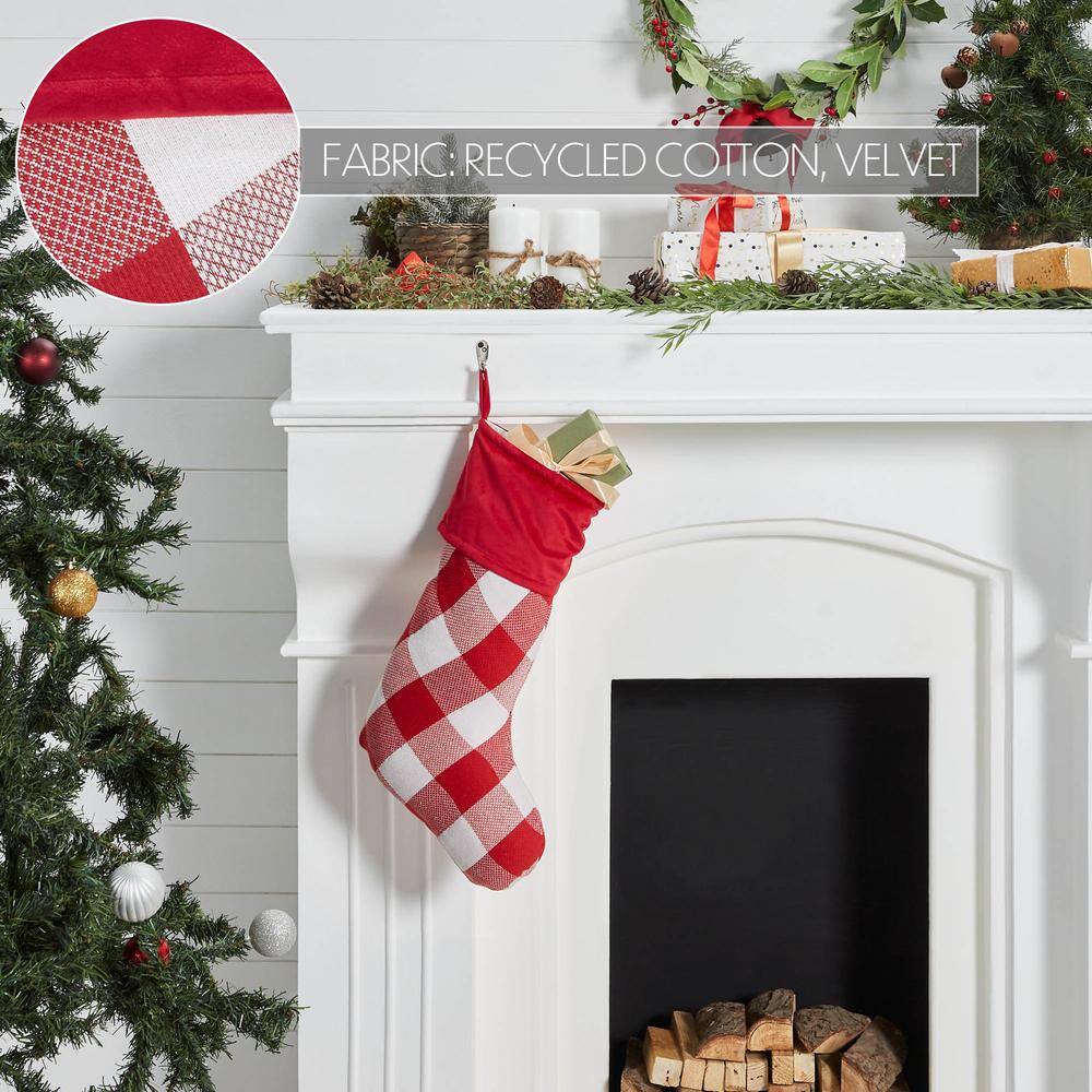 20 in. Annie Red Check Farmhouse Christmas Stocking - Hercitys