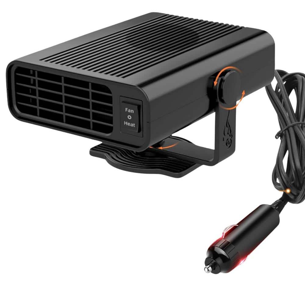 200W Portable Forced Air Electric Car Heater Defroster Fans, Plug-in to Cigarette Lighter, Heating and Cooling, Black - Hercitys